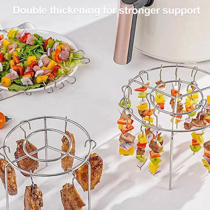 2 Pack Stainless Steel Air Fryer Skewer Rack, 360° No Flip Kabob Grill Stand