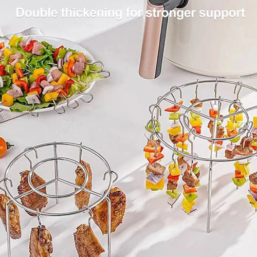 2 Pack Stainless Steel Air Fryer Skewer Rack, 360° No Flip Kabob Grill Stand