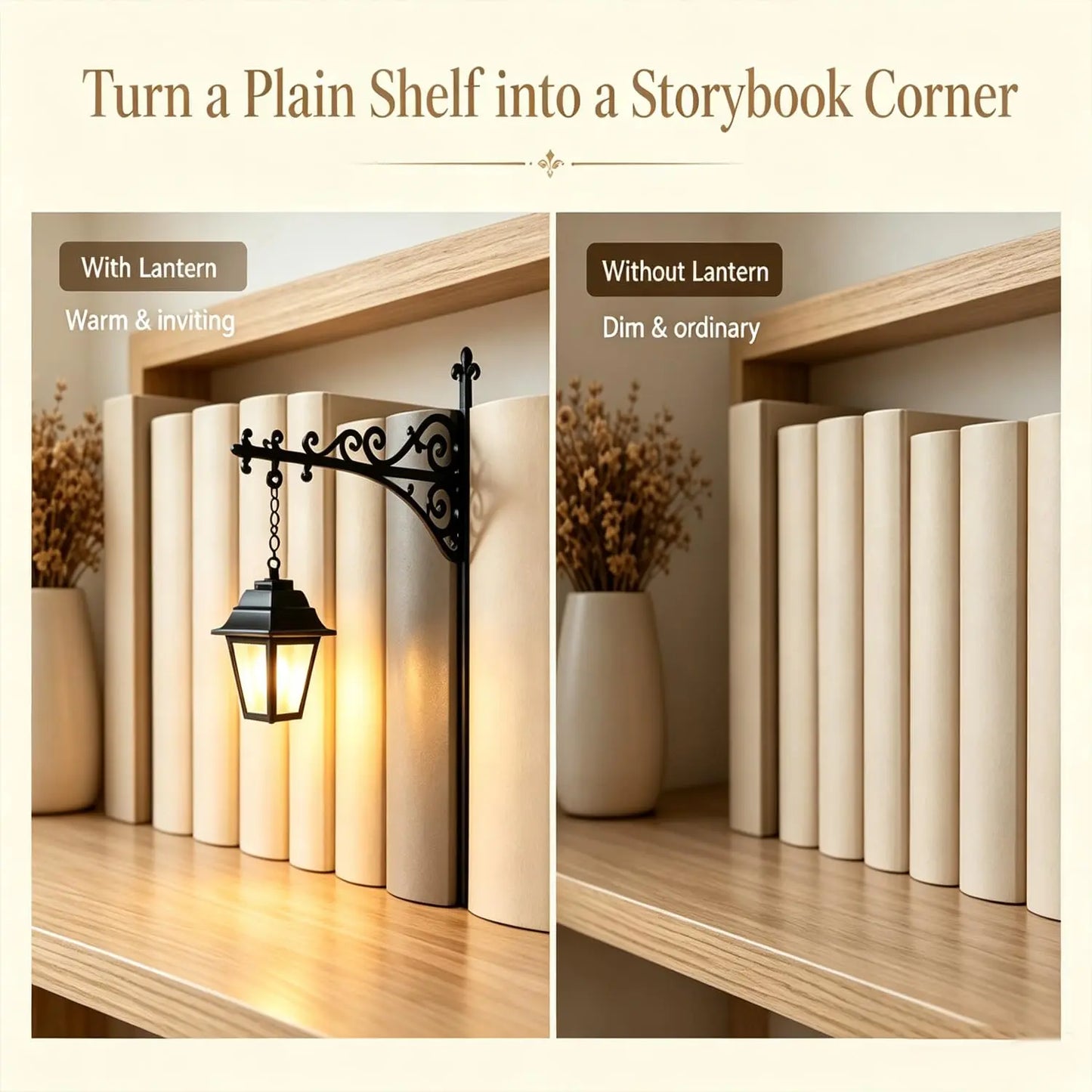 Vintage Library Lantern LED Lamp, Halloween & Holiday Bookshelf Decor