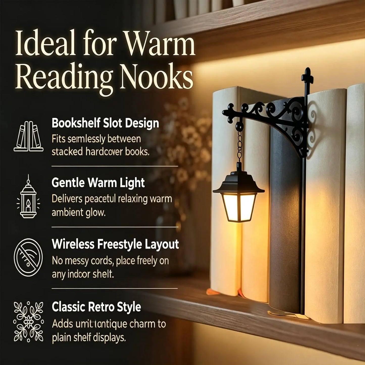 Vintage Library Lantern LED Lamp, Halloween & Holiday Bookshelf Decor