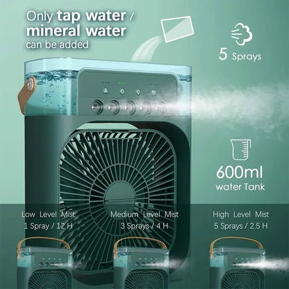 3-in-1 Evaporative Cooler Fan, Desktop Mist Humidifier with LED Light USB Powered