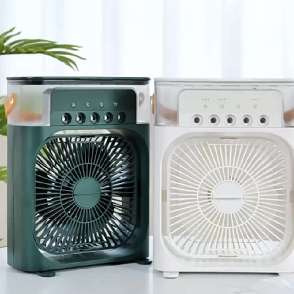 3-in-1 Evaporative Cooler Fan, Desktop Mist Humidifier with LED Light USB Powered