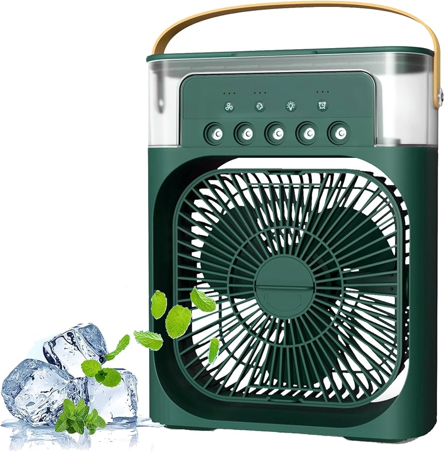 3-in-1 Evaporative Cooler Fan, Desktop Mist Humidifier with LED Light USB Powered