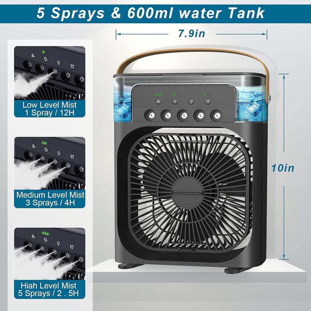 3-in-1 Evaporative Cooler Fan, Desktop Mist Humidifier with LED Light USB Powered