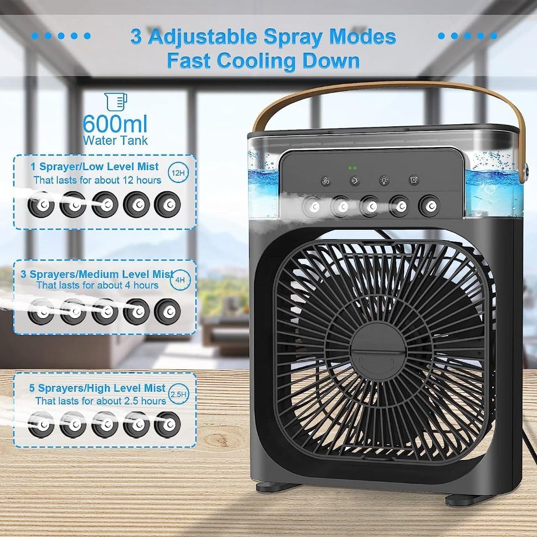 3-in-1 Evaporative Cooler Fan, Desktop Mist Humidifier with LED Light USB Powered
