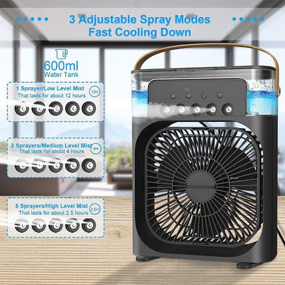 3-in-1 Evaporative Cooler Fan, Desktop Mist Humidifier with LED Light USB Powered