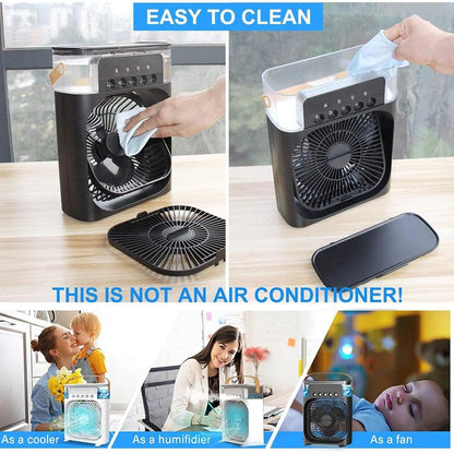 3-in-1 Evaporative Cooler Fan, Desktop Mist Humidifier with LED Light USB Powered