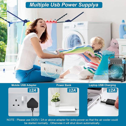 3-in-1 Evaporative Cooler Fan, Desktop Mist Humidifier with LED Light USB Powered