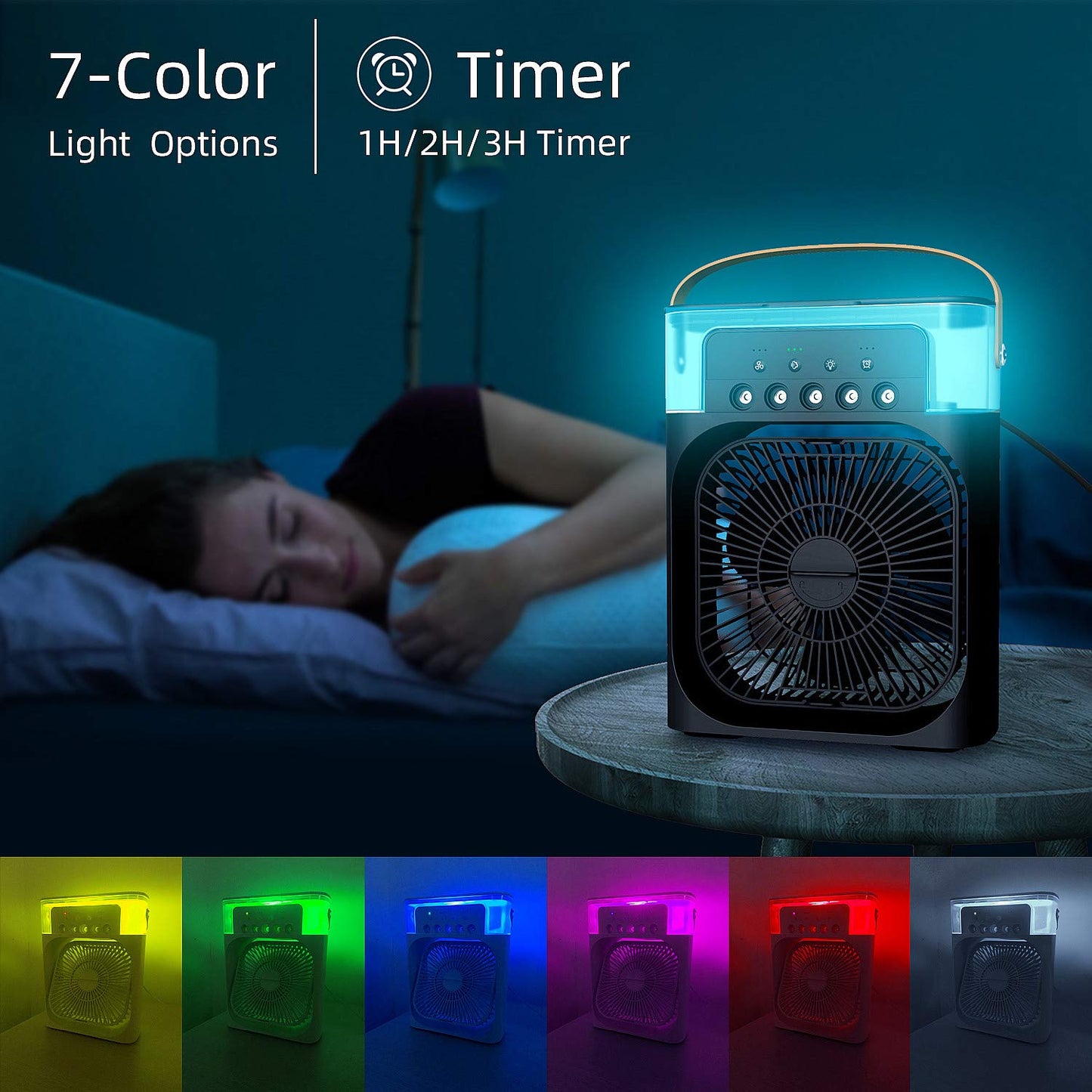 3-in-1 Evaporative Cooler Fan, Desktop Mist Humidifier with LED Light USB Powered