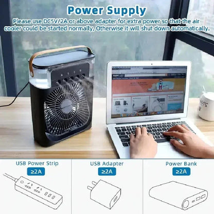 3-in-1 Evaporative Cooler Fan, Desktop Mist Humidifier with LED Light USB Powered