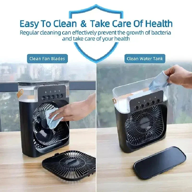 3-in-1 Evaporative Cooler Fan, Desktop Mist Humidifier with LED Light USB Powered