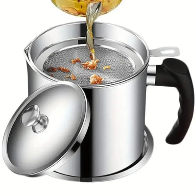 Modern Stainless Steel Oil Dispenser with Filter & Lid – 1.5L Kitchen Oil Storage Container