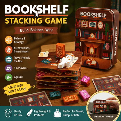 Portable Bookshelf Stacking Balance Family Game Tin Set📚✈️
