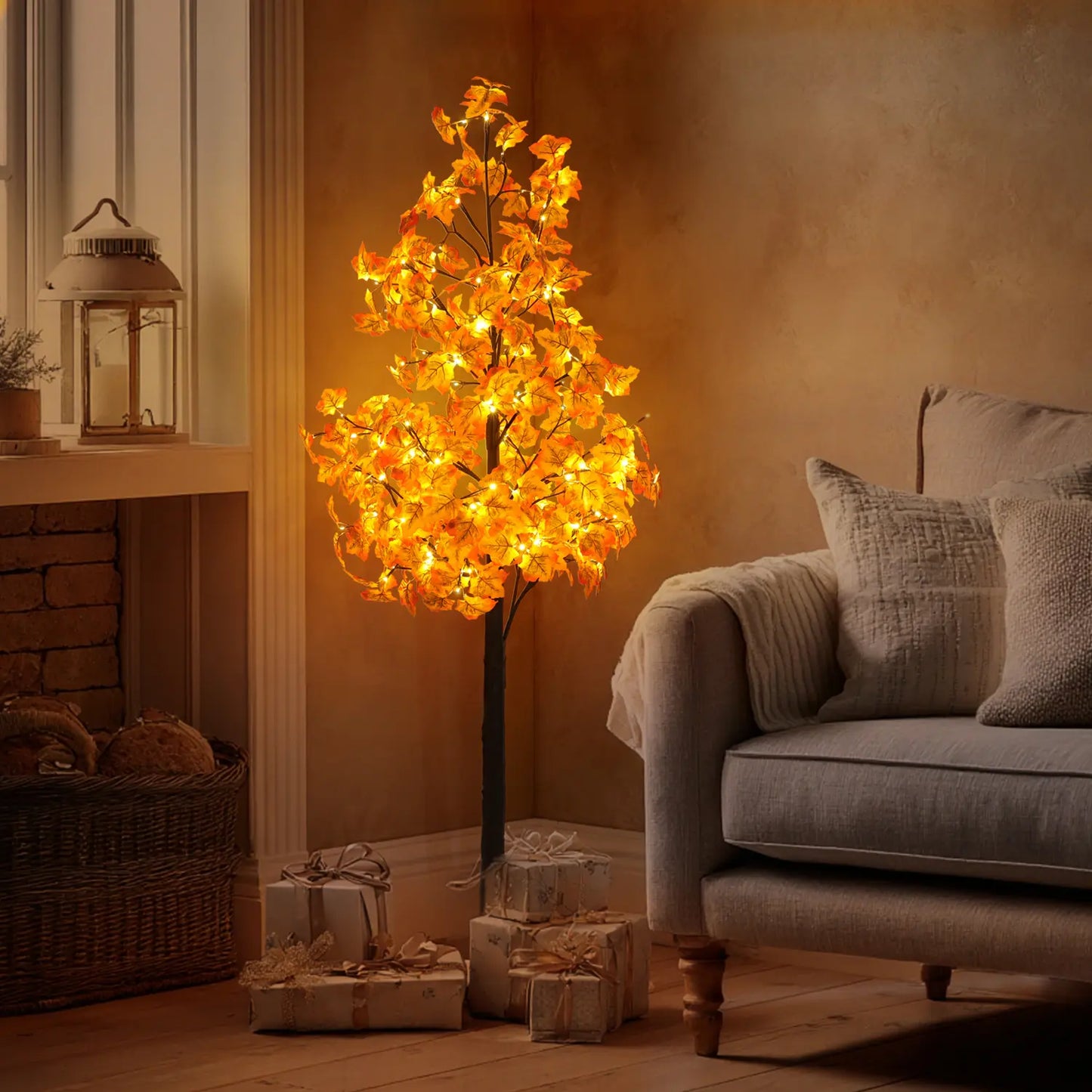 4/5/6ft Warm LED Lighted Maple Tree🍂🎃 for Halloween Thanksgiving Indoor Home Decor