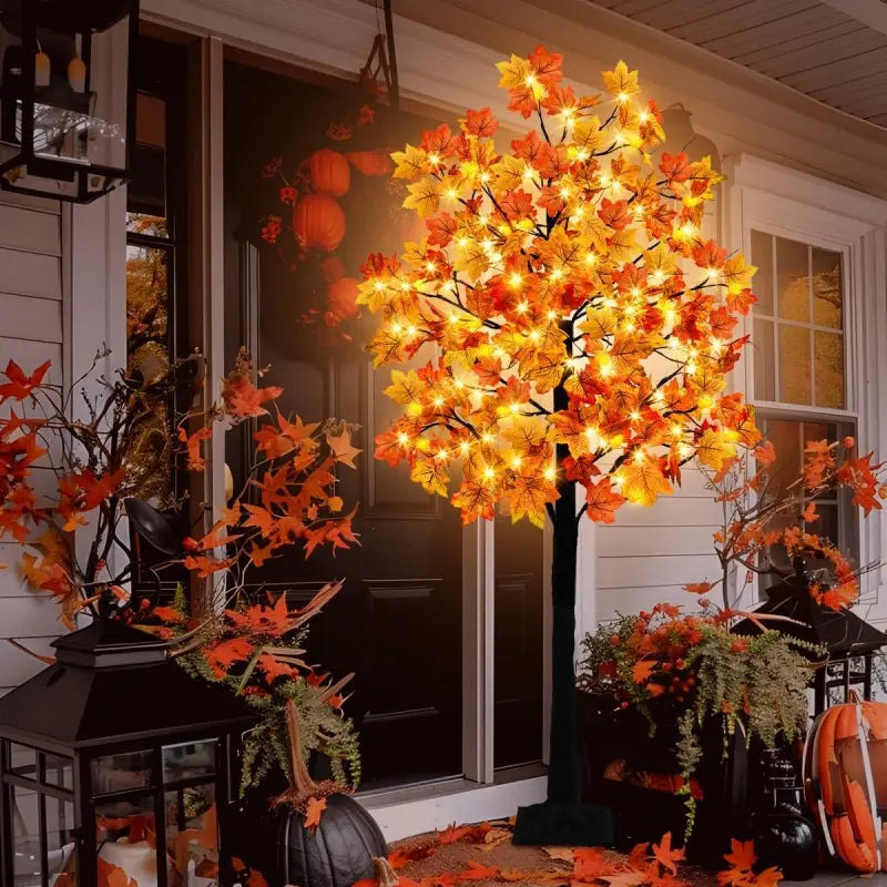 4/5/6ft Warm LED Lighted Maple Tree🍂🎃 for Halloween Thanksgiving Indoor Home Decor