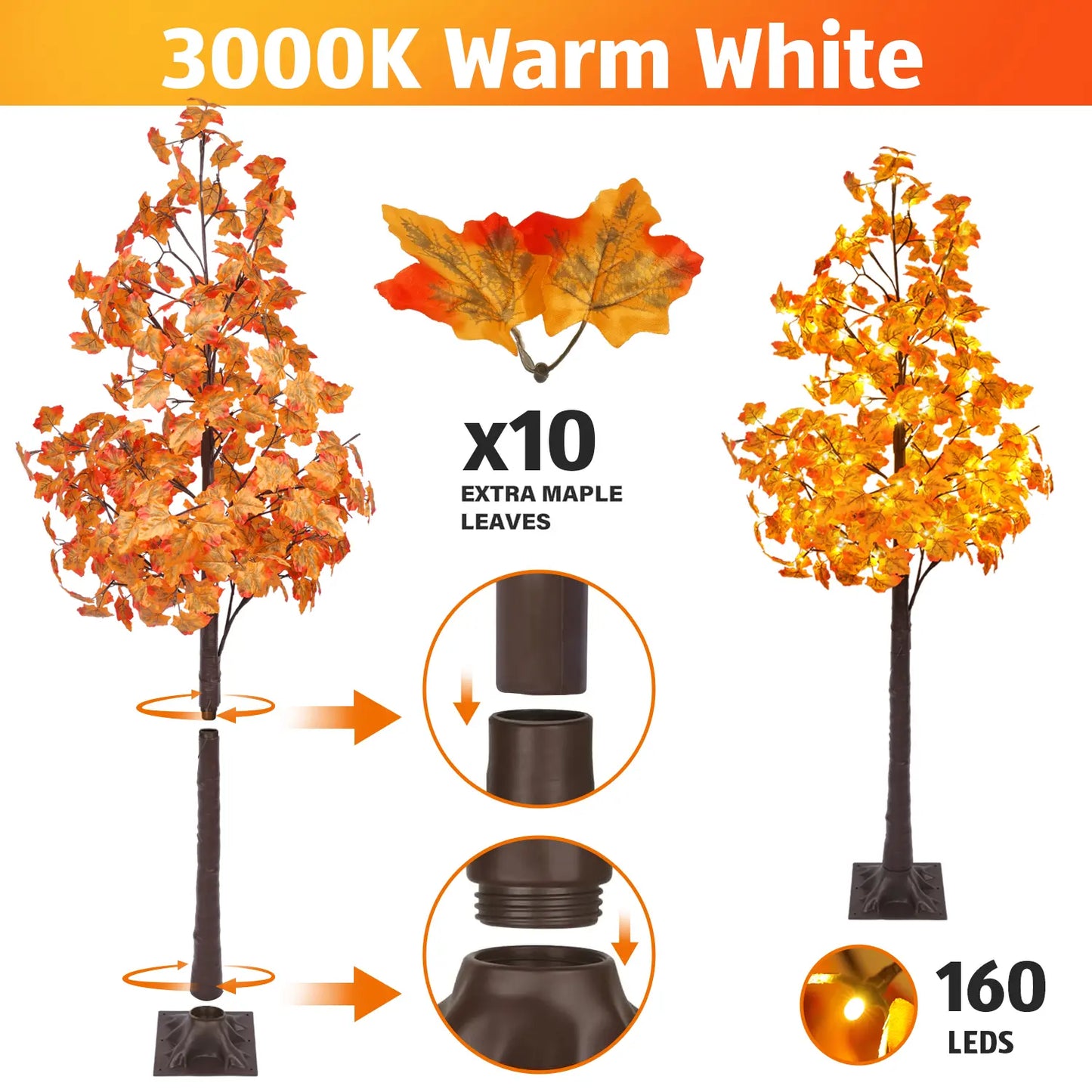 4/5/6ft Warm LED Lighted Maple Tree🍂🎃 for Halloween Thanksgiving Indoor Home Decor