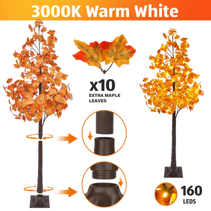 4/5/6ft Warm LED Lighted Maple Tree🍂🎃 for Halloween Thanksgiving Indoor Home Decor