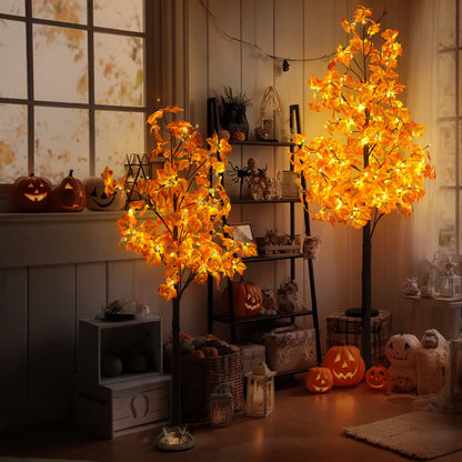 4/5/6ft Warm LED Lighted Maple Tree🍂🎃 for Halloween Thanksgiving Indoor Home Decor