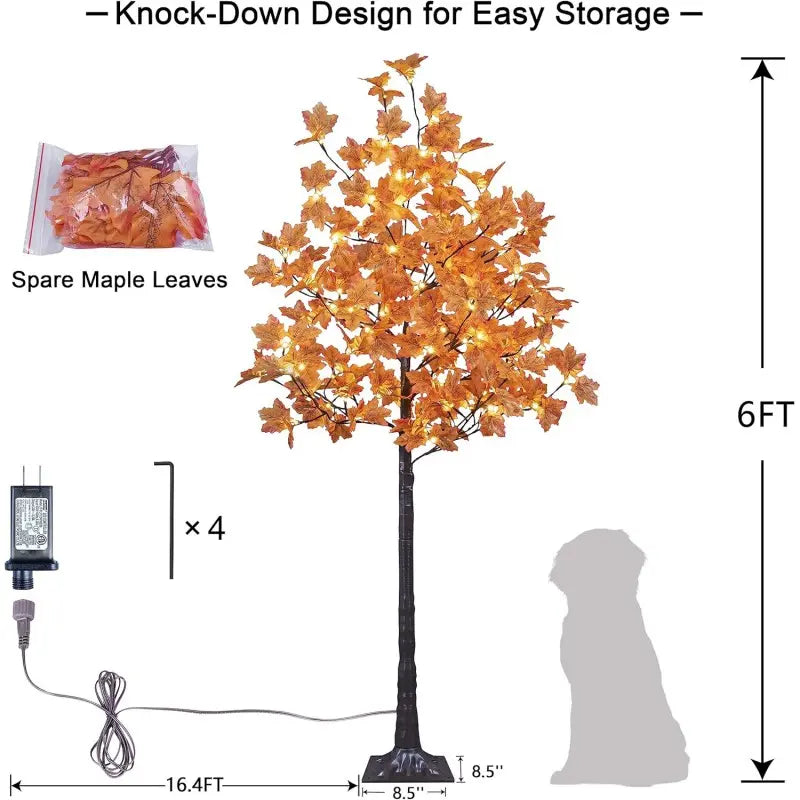 4/5/6ft Warm LED Lighted Maple Tree🍂🎃 for Halloween Thanksgiving Indoor Home Decor