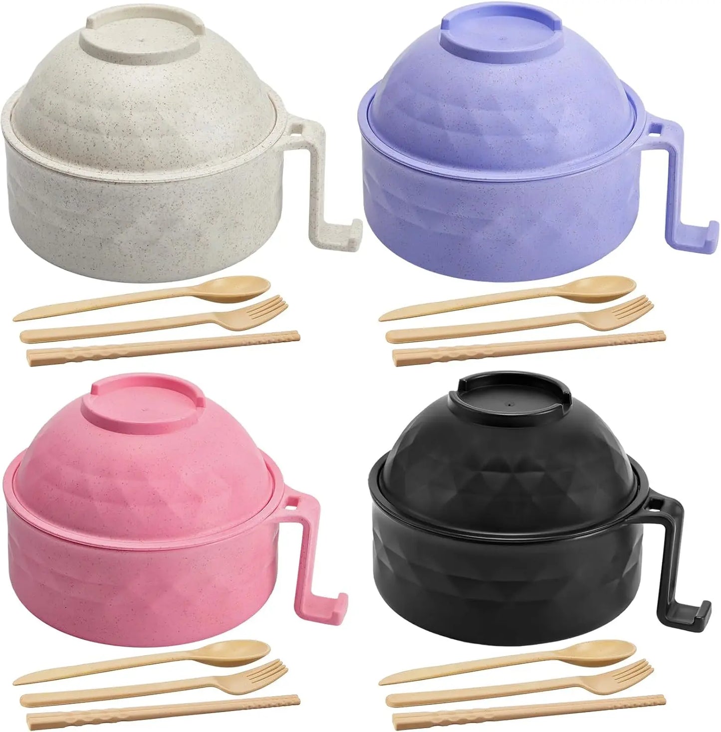🍜 6Pcs Microwave Ramen Bowl Set with Strainer Lid