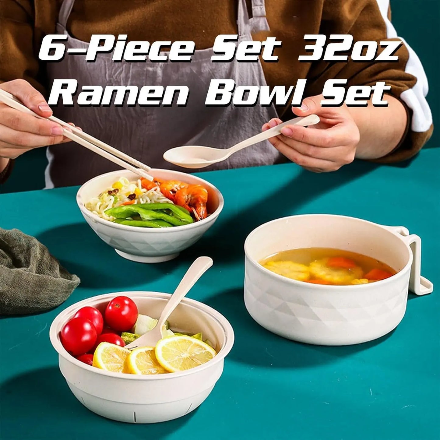 🍜 6Pcs Microwave Ramen Bowl Set with Strainer Lid