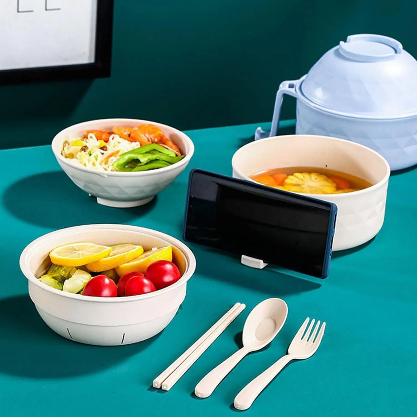🍜 6Pcs Microwave Ramen Bowl Set with Strainer Lid