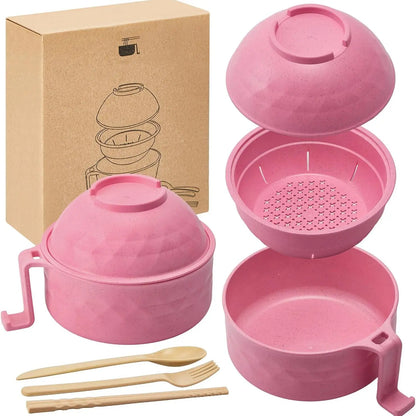 🍜 6Pcs Microwave Ramen Bowl Set with Strainer Lid