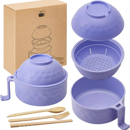 🍜 6Pcs Microwave Ramen Bowl Set with Strainer Lid