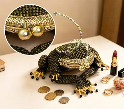 Hand-Beaded 3D Frog Kiss-Lock Coin Purse