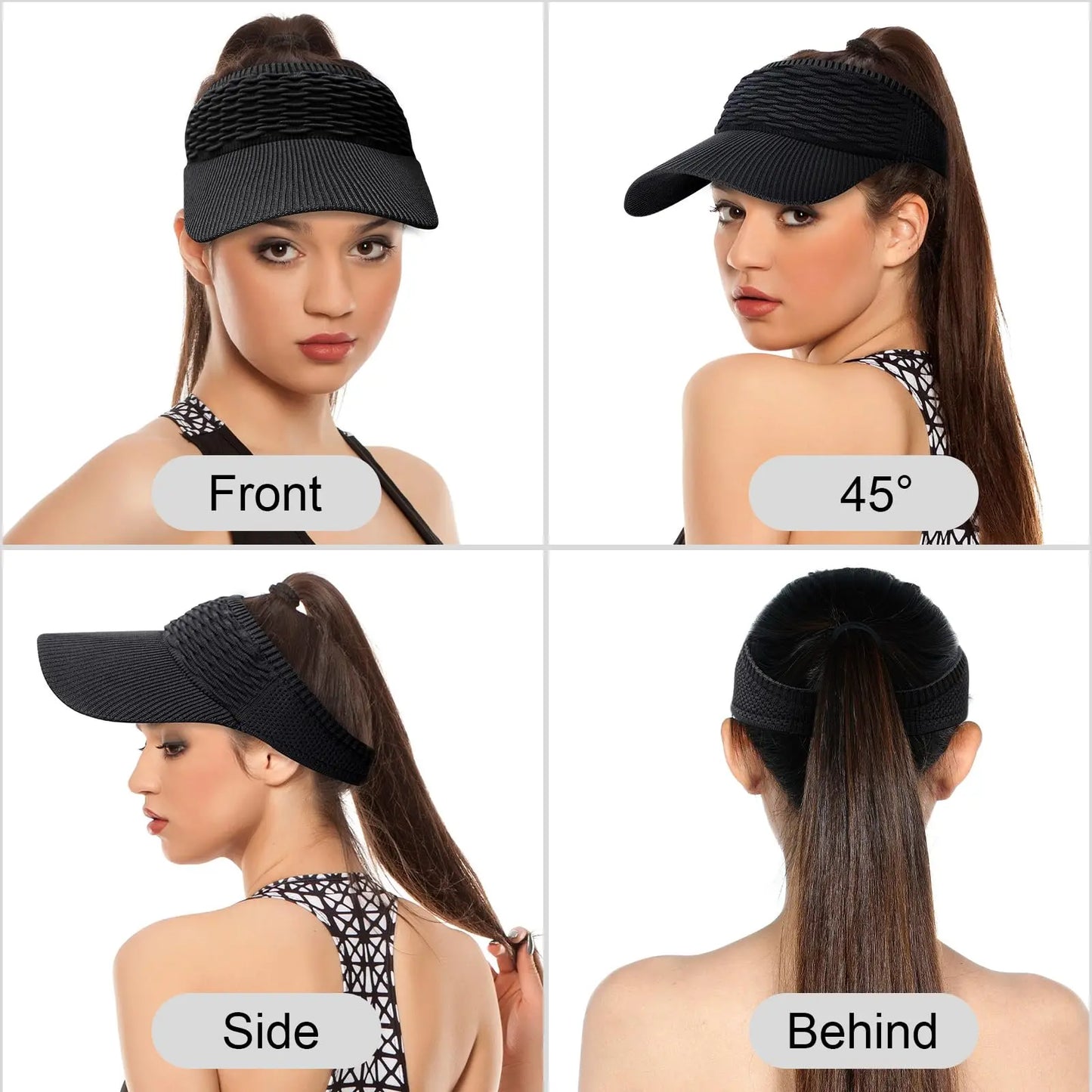 🧢 2Pcs Women High Ponytail Open Top Sun Visor Hat, UV Protection