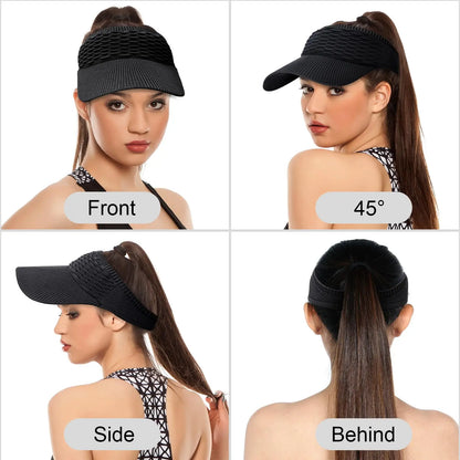🧢 2Pcs Women High Ponytail Open Top Sun Visor Hat, UV Protection