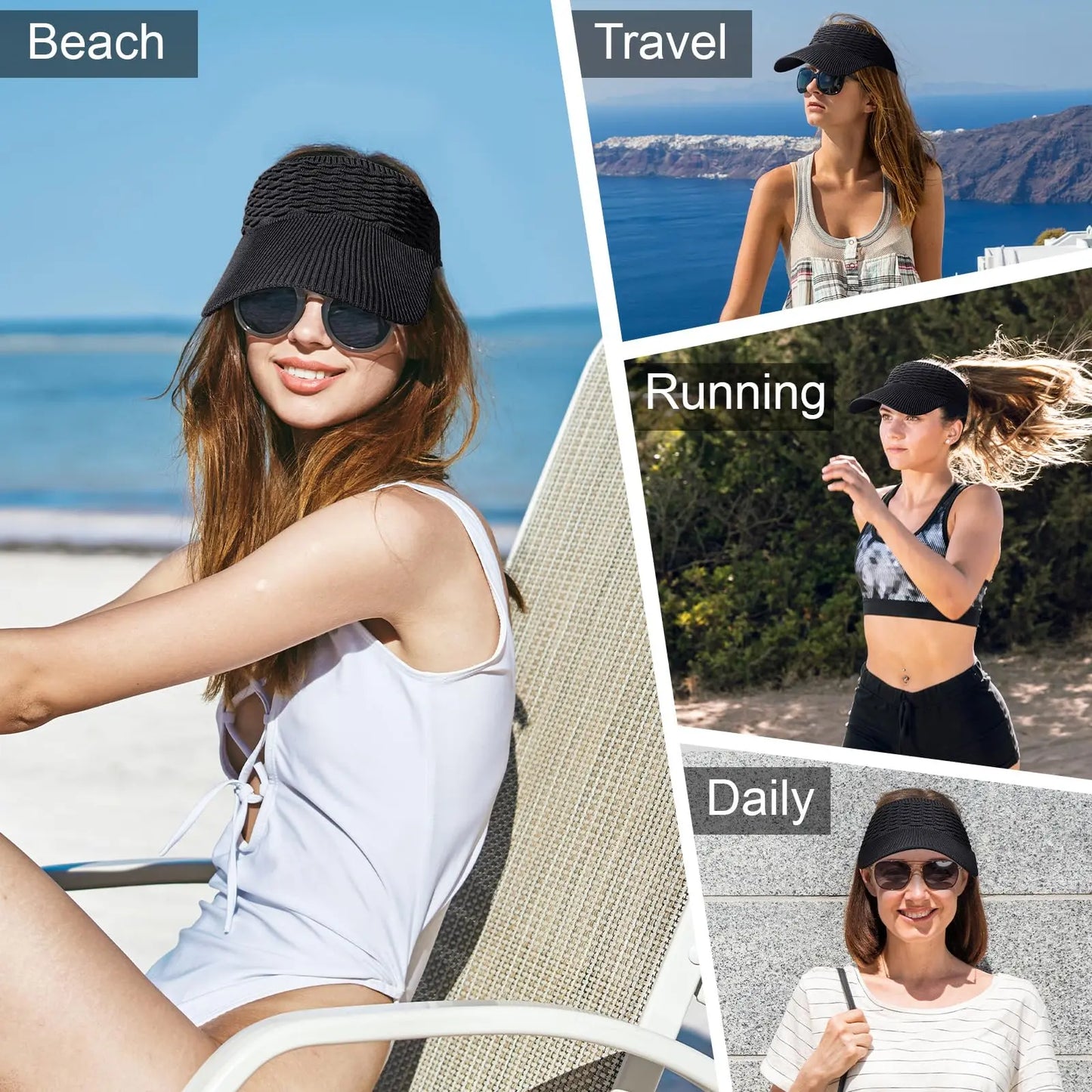 🧢 2Pcs Women High Ponytail Open Top Sun Visor Hat, UV Protection