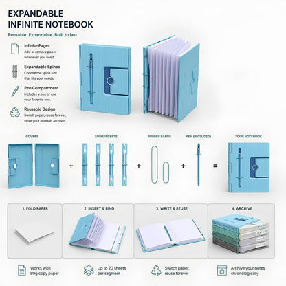 📓 Infinite Expandable Reusable Modular Notebook with Pen Holder, 3D Printed DIY Journal