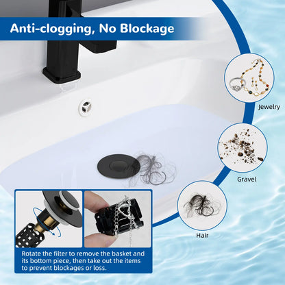 Upgraded Pop Up Sink Drain Stopper, Universal Basin Drain with Removable Hair Catcher Filter Basket