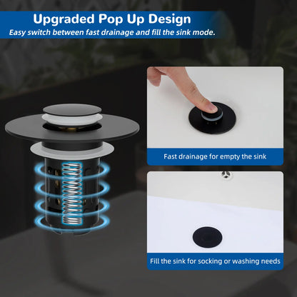 Upgraded Pop Up Sink Drain Stopper, Universal Basin Drain with Removable Hair Catcher Filter Basket