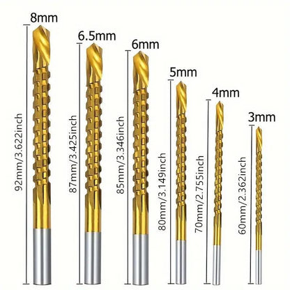 6er Pack Titanbeschichtete HSS-Spiralbohrer - 3-10mm
