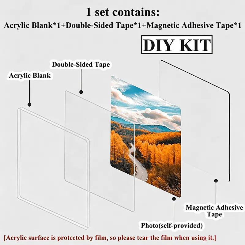 🔥🎁Clear Acrylic Magnetic Photo Frames, DIY Square Fridge Magnets with Adhesive Backing