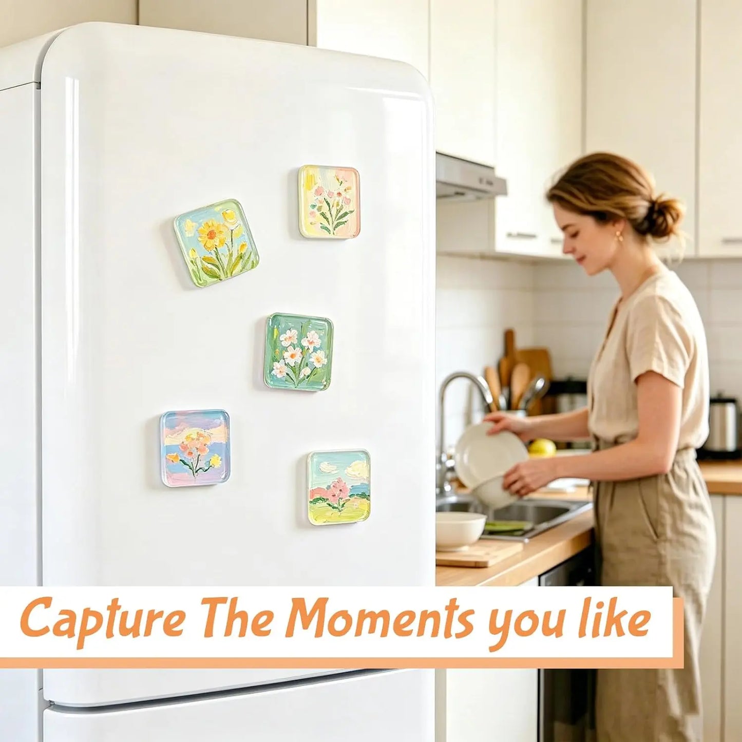 🔥🎁Clear Acrylic Magnetic Photo Frames, DIY Square Fridge Magnets with Adhesive Backing