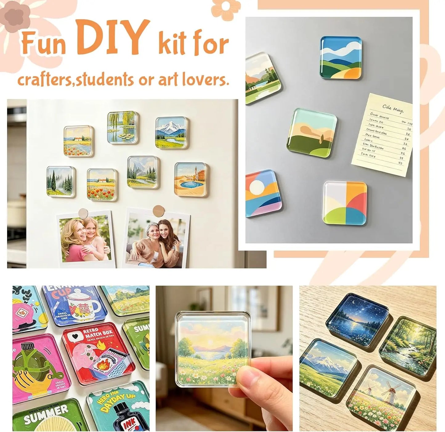 🔥🎁Clear Acrylic Magnetic Photo Frames, DIY Square Fridge Magnets with Adhesive Backing