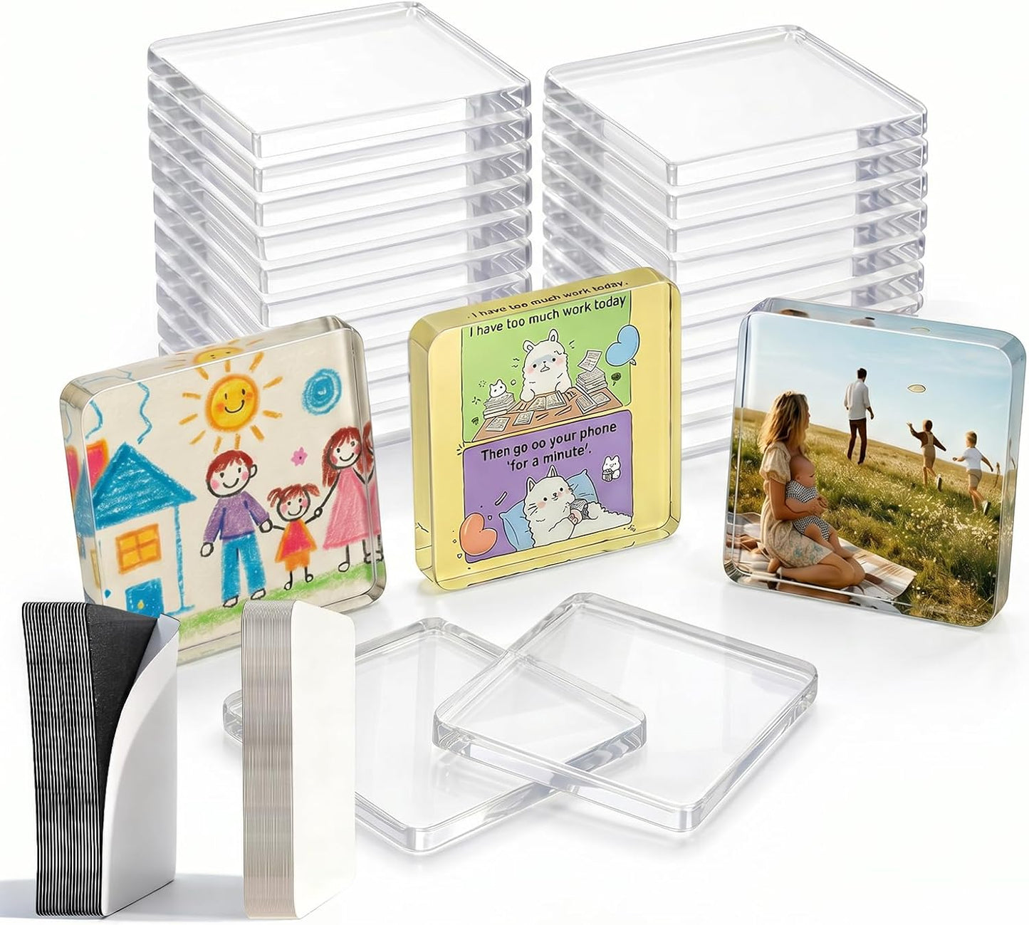 🔥🎁Clear Acrylic Magnetic Photo Frames, DIY Square Fridge Magnets with Adhesive Backing