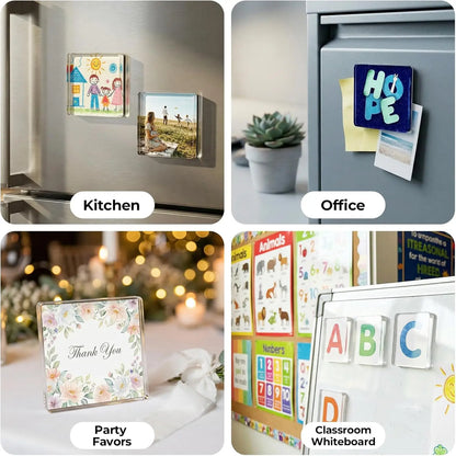 🔥🎁Clear Acrylic Magnetic Photo Frames, DIY Square Fridge Magnets with Adhesive Backing