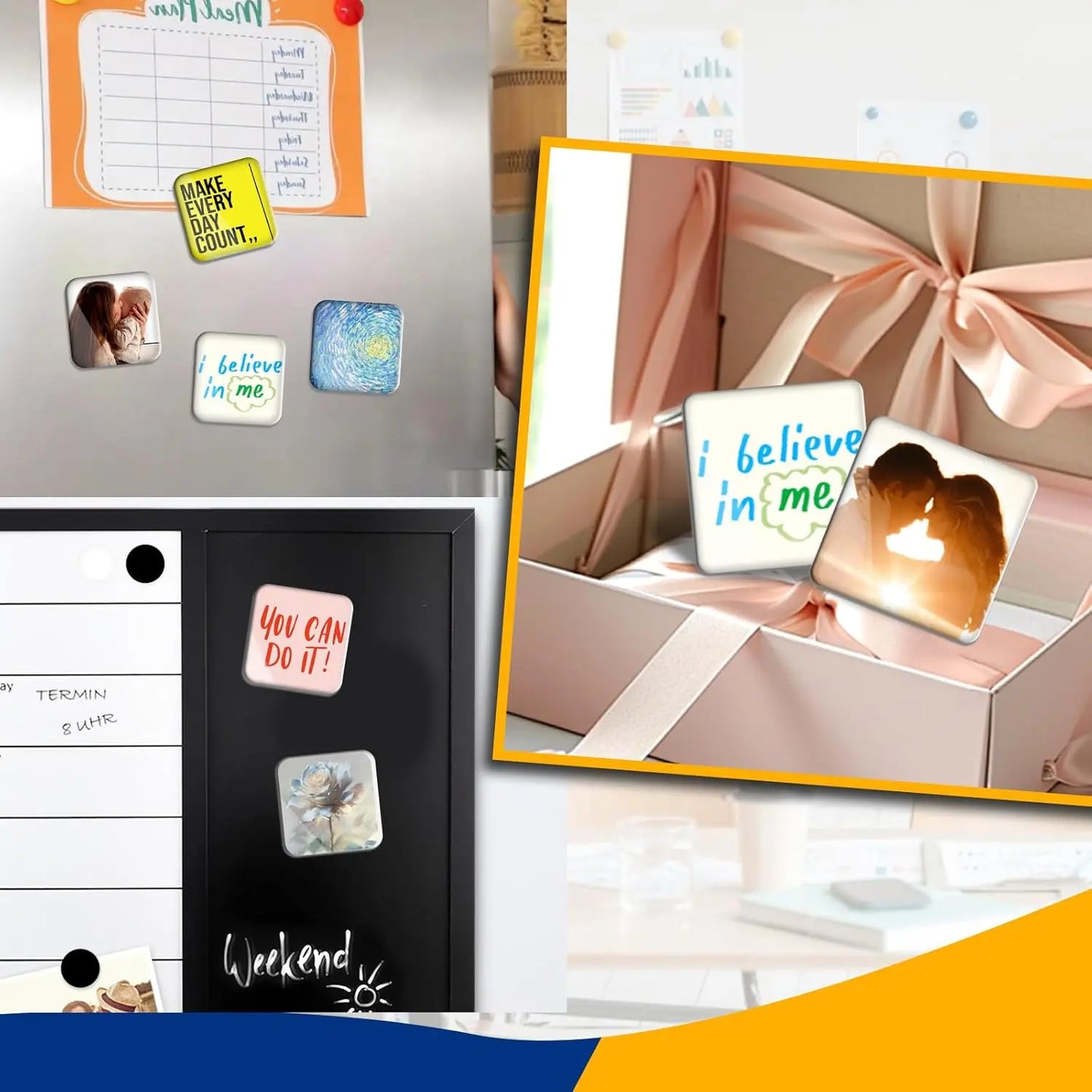 🔥🎁Clear Acrylic Magnetic Photo Frames, DIY Square Fridge Magnets with Adhesive Backing