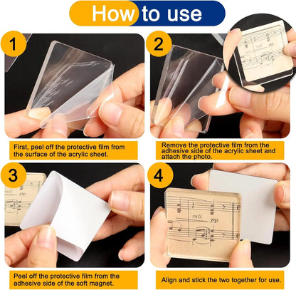 🔥🎁Clear Acrylic Magnetic Photo Frames, DIY Square Fridge Magnets with Adhesive Backing