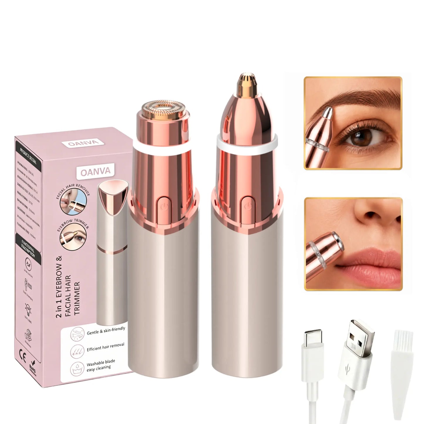 🔥 Hot Sale 2-in-1 Women’s Facial & Eyebrow Trimmer – Painless & Rechargeable