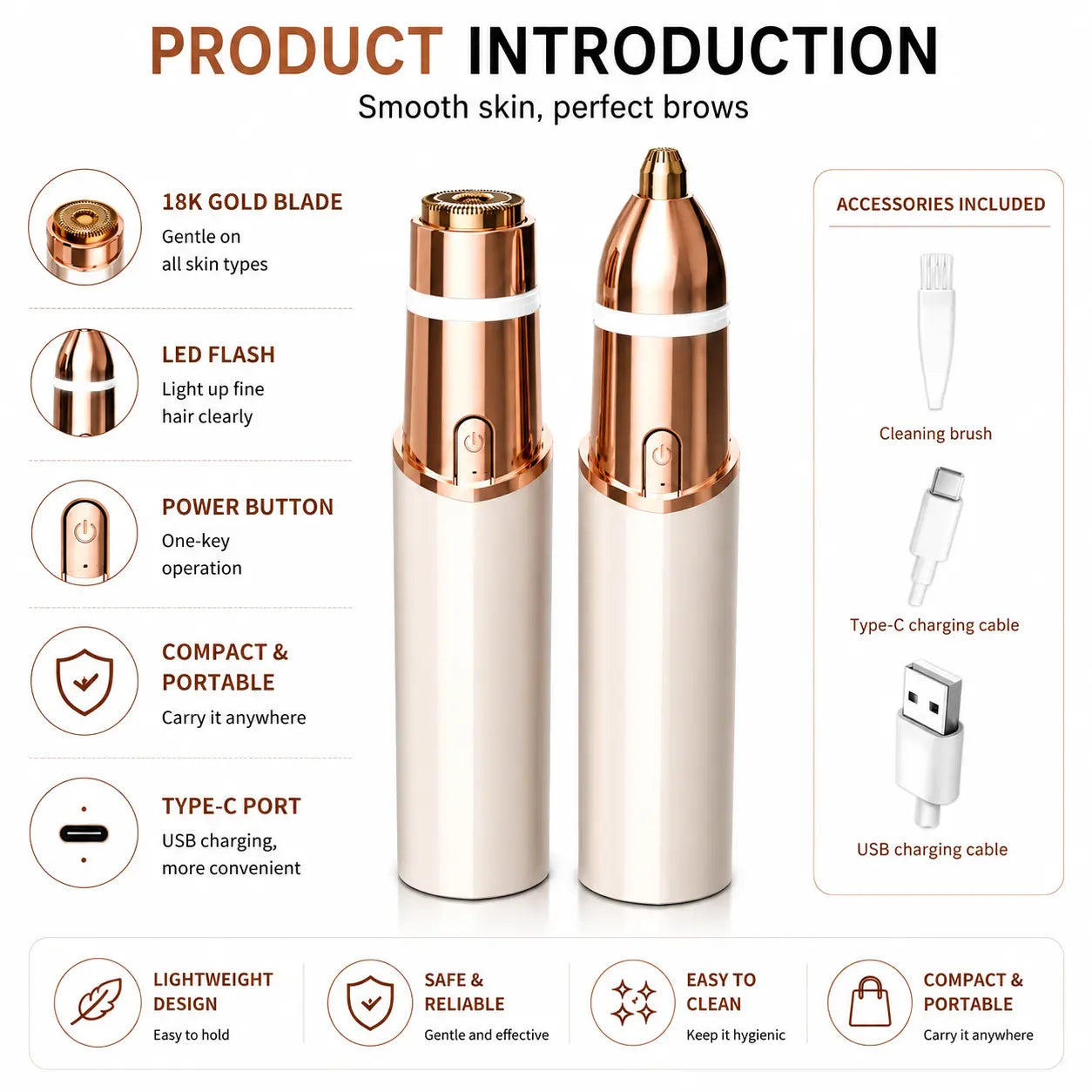 🔥 Hot Sale 2-in-1 Women’s Facial & Eyebrow Trimmer – Painless & Rechargeable