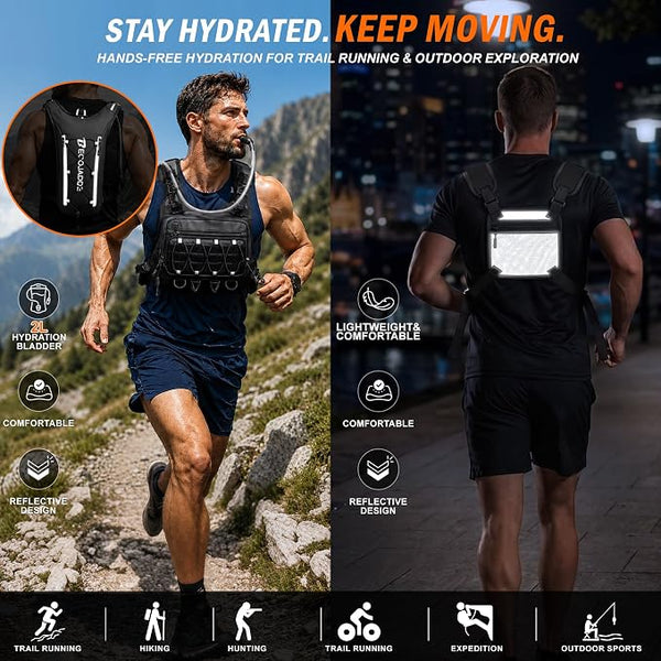 💧 Chaleco de hidratación táctico para correr de 2L para hombre – Mochila de pecho ligera y ajustable