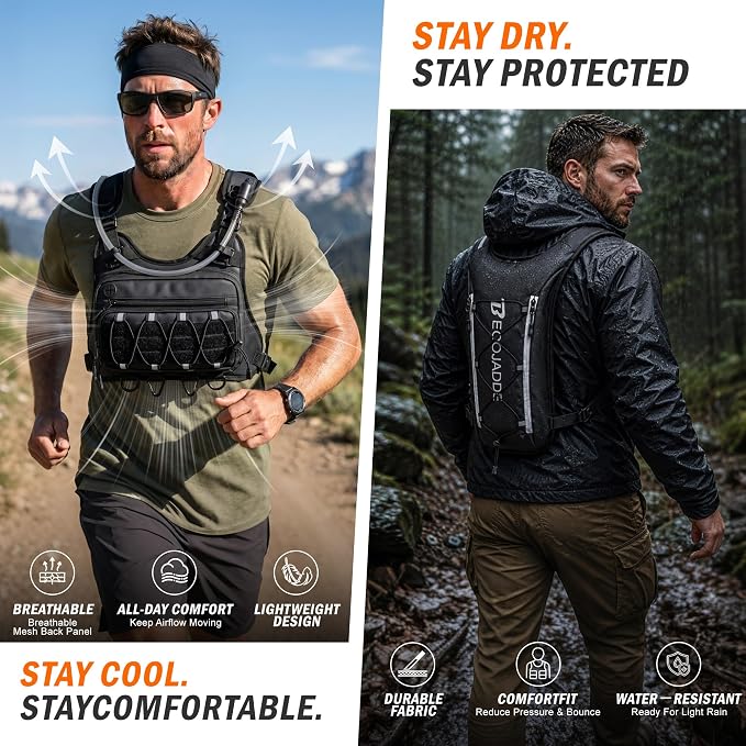 💧 Men’s 2L Tactical Hydration Running Vest – Lightweight Adjustable Chest Pack