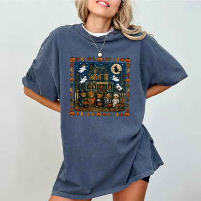 🎃 Vintage Halloween Bears Graphic Tee – Haunted House T-Shirt
