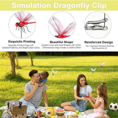 12-Pack Realistic Dragonfly Garden Clips – Outdoor Décor & Bird Deterrent
