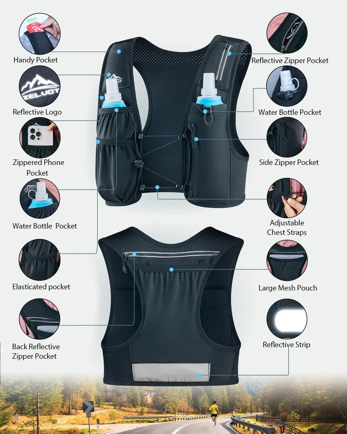 💧 Adjustable Running Hydration Vest for Men & Women